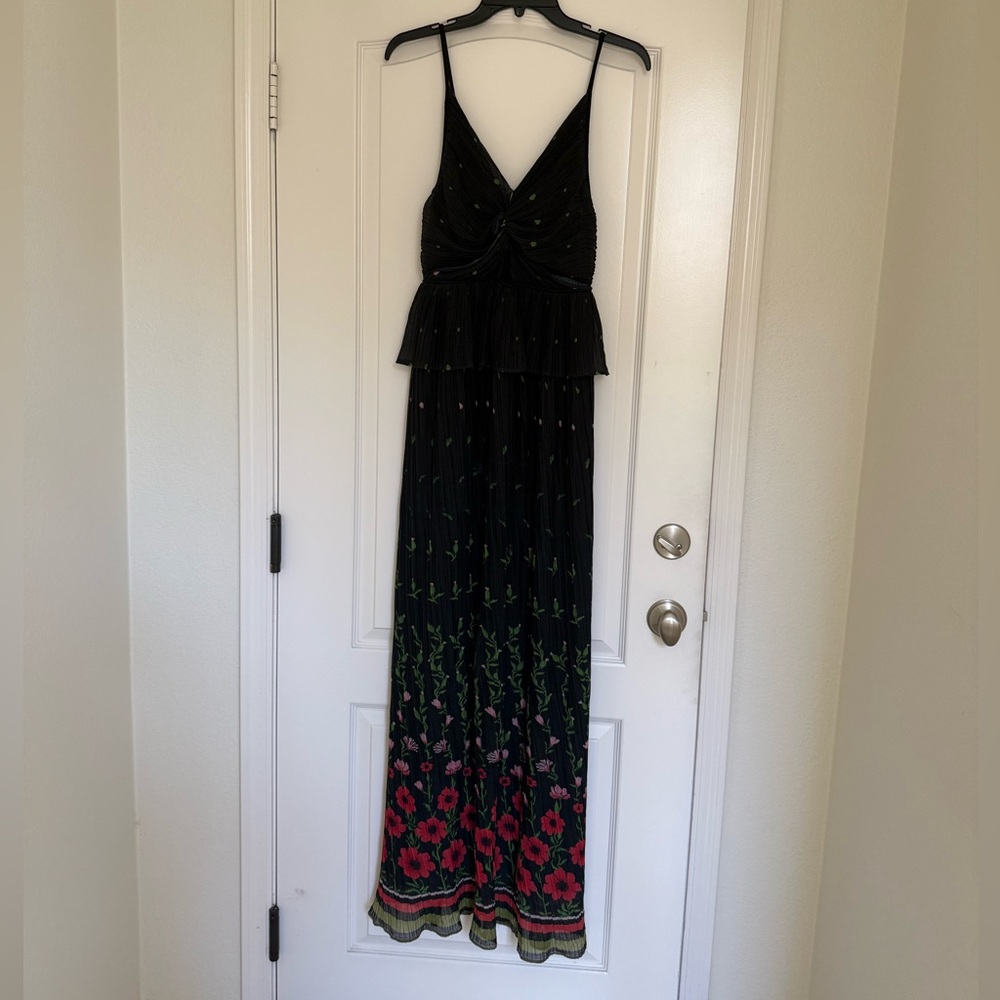 Black Floral Maxi Dress with Spaghetti Straps - Picture 3 of 12